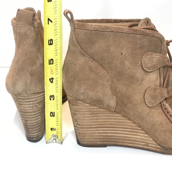 {LUCKY BRAND} "Yaney" Suede Wedge Lace Up Tan - Picture 9 of 11